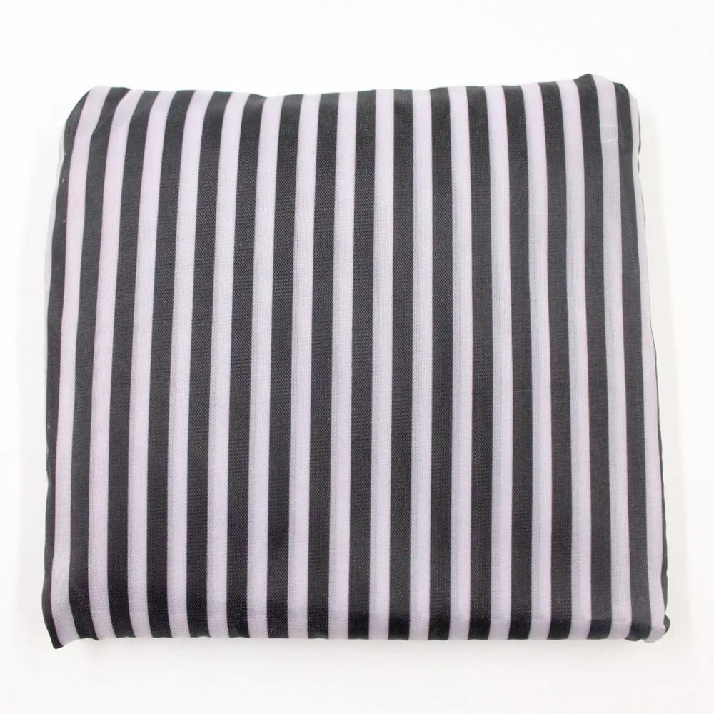 Foldable Compact Black White Stripe Reusable Grocery Tote Shopping Bag - Picture 2 of 2